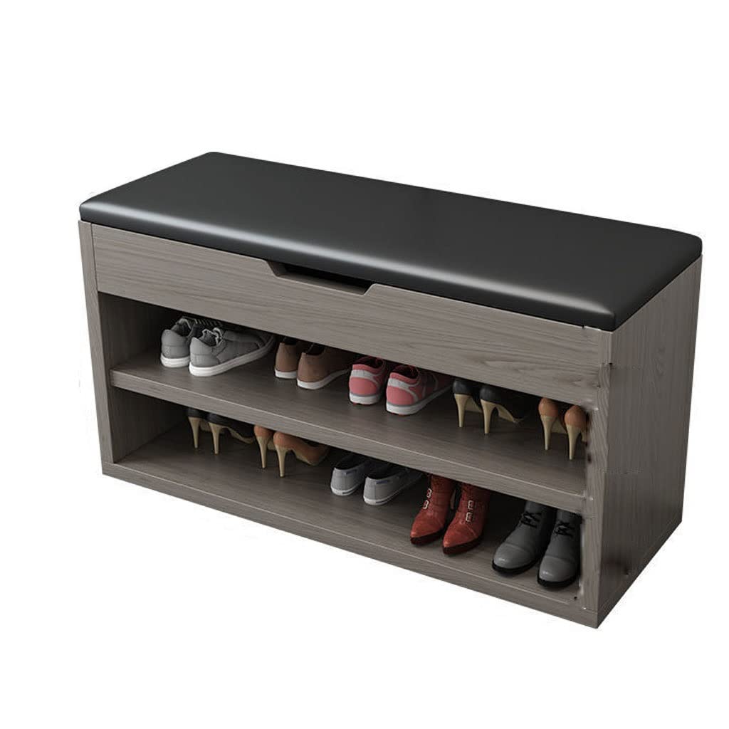Meuble à chaussures avec banc de rangement et coussin en cuir pour entrée salon A-80 cm