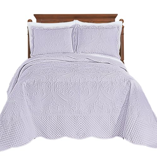 Collections Etc Luxe Textured Diamond Design Scalloped Edge Oversize Bedspread Lavender Queen