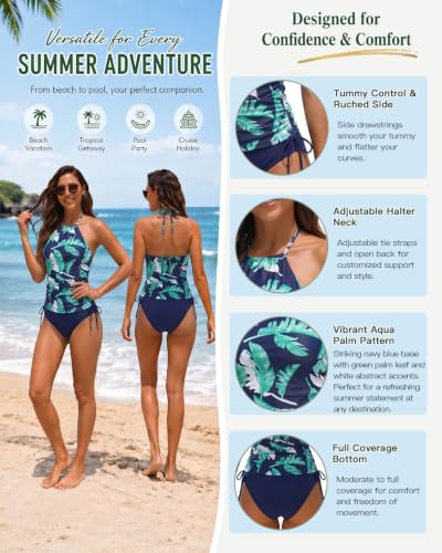 Image of Womens Two-Piece Tankini Set Cow Skull with Leopard Print Sets Swimwear Tankini Top Sets Swimwear