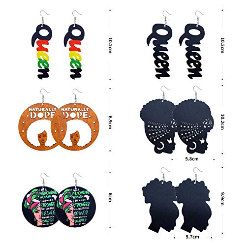 Sailimue 6 Pairs Round African Wooden Earrings For Women Drop Dangle Earrings Natural Ethnic Style Queen Earrings #TOP6