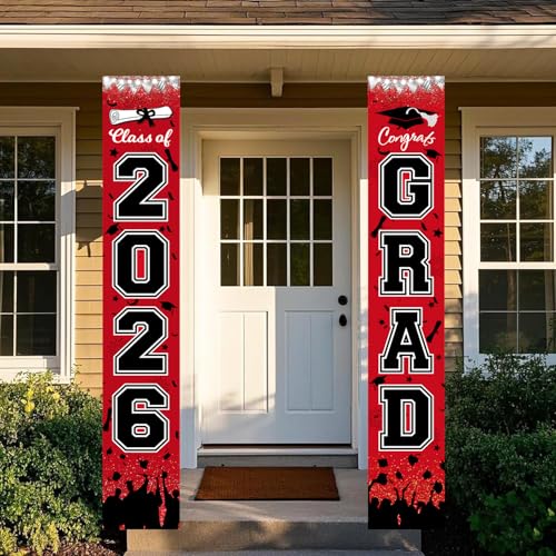 Graduation Decorations Red Black/Red Black Graduation Party Decorations 2026/Congrats Grad Porch Banner/Texas Tech/for Any Schools or Grades 2026