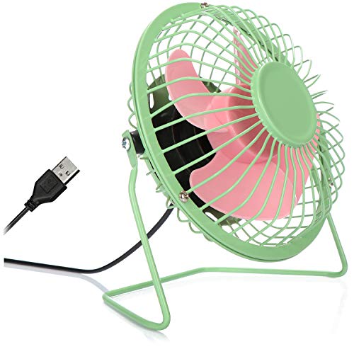 com-four® Ventilador de Mesa USB - Mini Ventilador silencioso para Oficina y Escritorio - Ventilador de pie Fresco en Colores alegres y veraniegos (Rosa Verde)