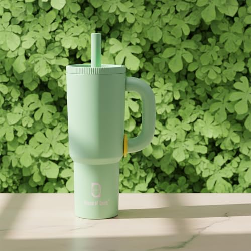 Image of House of Quirk 1200ml Stainless Steel Tumbler with Handle, Straw & Straw Cap | Leakproof Water Bottle | Large Capacity Travel Mug (Pastel Pista)