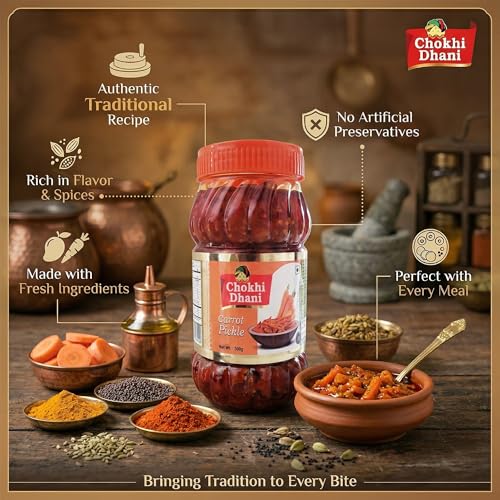 Image of Chokhi Dhani Carrot Pickle 500g | Gajar Achar | Spicy & Tangy Indian Pickle | Traditional Homemade Style | Authentic Spices | Veg