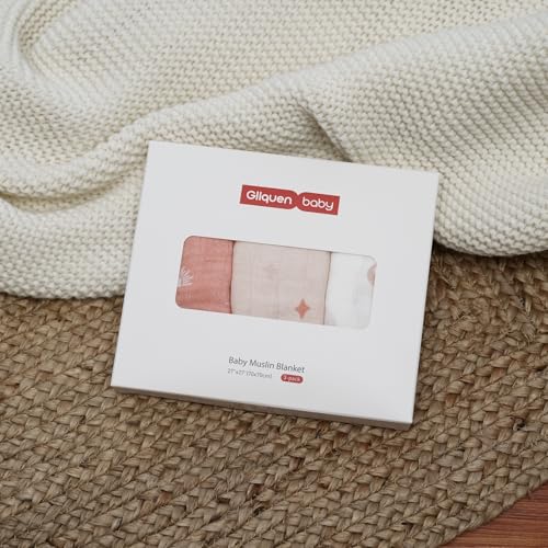 Image of GLLQUEN BABY Receiving Blanket Boy Cotton Muslin Swaddle Blankets Girl Newborn Squares Breathable & Soft Thin Baby Blankets Cloths Double Absorbent Infant Swaddling Wrap - 3 Pack (Sun)
