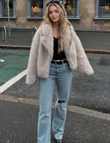 Yimoon Women's Faux Fur Coat Fluffy Faux Fur Jacket Winter Furry Open Front Lapel Shaggy Parka Coats Outerwear3