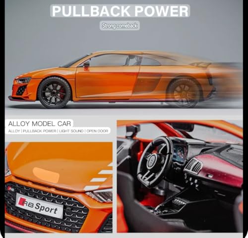 Image of Scale Exclusive Alloy Metal Pull Back | Die-cast Car Model with Sound Light Mini Auto Toy for Kids Metal Model Toy Car with Sound and Light (1.24 Scale -DC AODI R8 V10-ORANGE)
