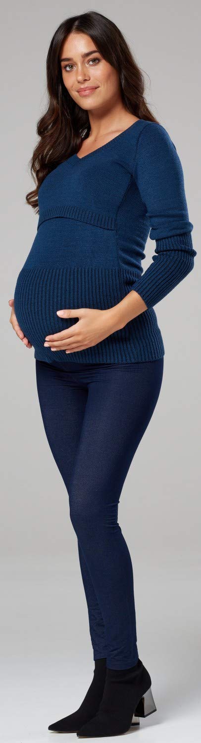 Happy Mama.Premaman L'Allattamento al Seno Maglione Manica Lunga V Collo.454p (Verde Bottiglia, IT 48/50, 2XL/3XL)