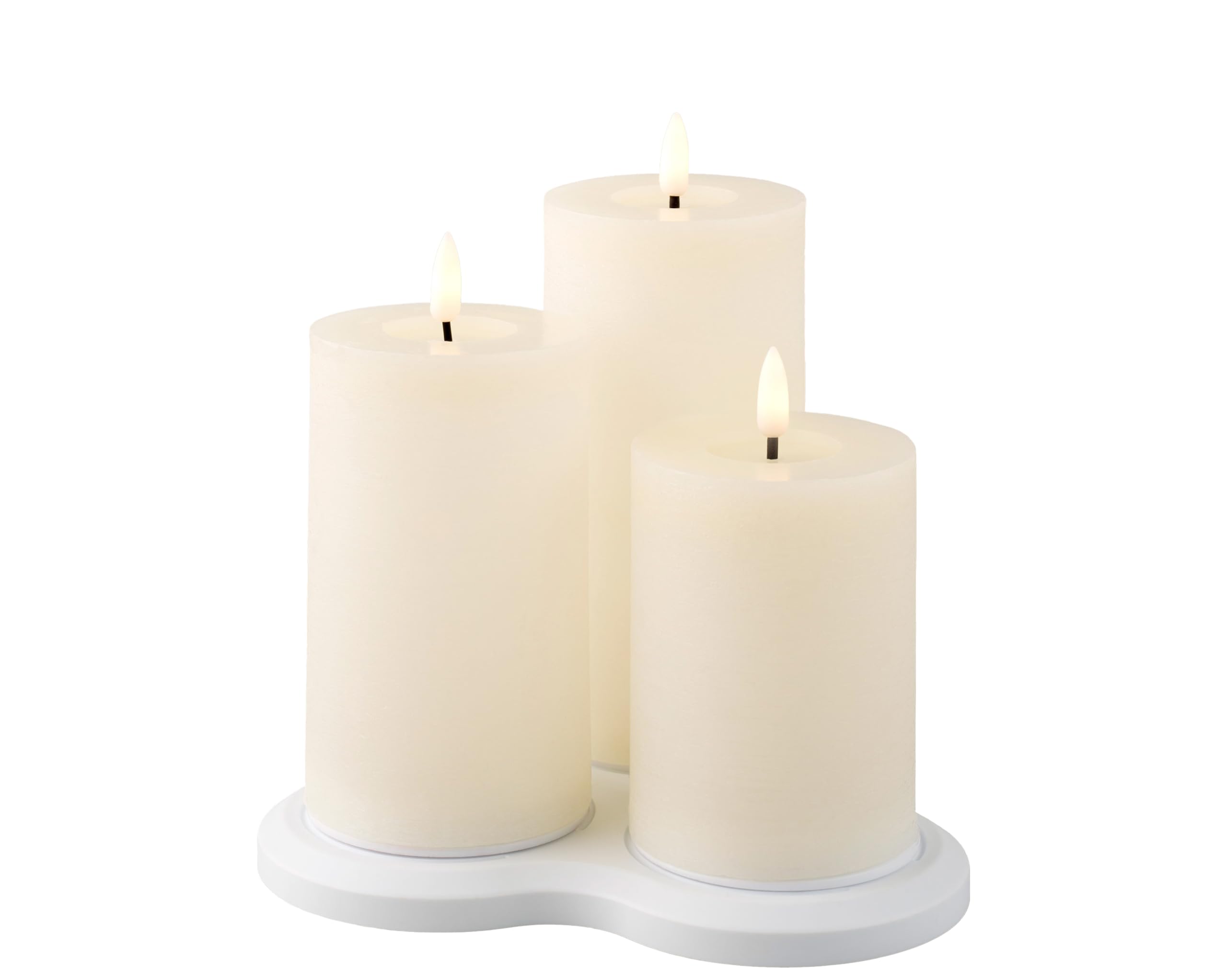 LED Kerzen mit Timer 12,5-17,5cm Wachs 3er Set - Elektrische Stumpenkerzen - batteriebetrieben & über USB-C aufladbar - Wachskerzen flackernde Flamme Effekt - Kerzenset Dekokerzen Creme / Warmweiß