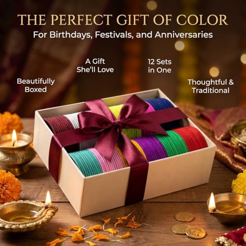 Image of NMII Stylish Multi colour Metal Bangles set for women and Girls with Zari and Cutting Design | Fancy Multicolour Bangles for women | Metal Chudi Set For Women | Women's Bangles