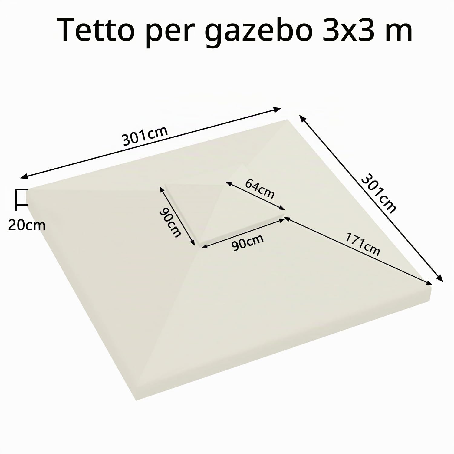 Sonnewelt - Tetto di ricambio per gazebo 3 x 3 m, impermeabile, copertura di protezione UV, doppio tetto, protezione per feste, beige
