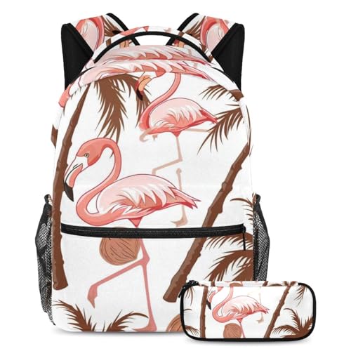 Sac à dos vintage flamant rose et cocotiers 2 pièces de large capacité pour l'école