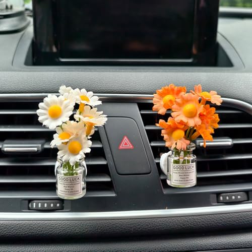 Image of Set of 4 Cute Flower Bouquet Car Air Freshener Vent Clips, Mini Artificial Flowers for Car Air Vent Decoration, Auto Interior Dashboard Ornament Accessories (Daisy)