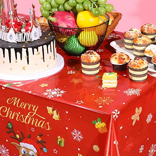 Irenare 3 Pieces Christmas Tablecloth Plastic Reindeer Tablecloth Elk Merry Christmas Table Cover for Xmas Dinner Winter Holiday Party Decoration and Supplies, 54 x 108 Inch – Image 6