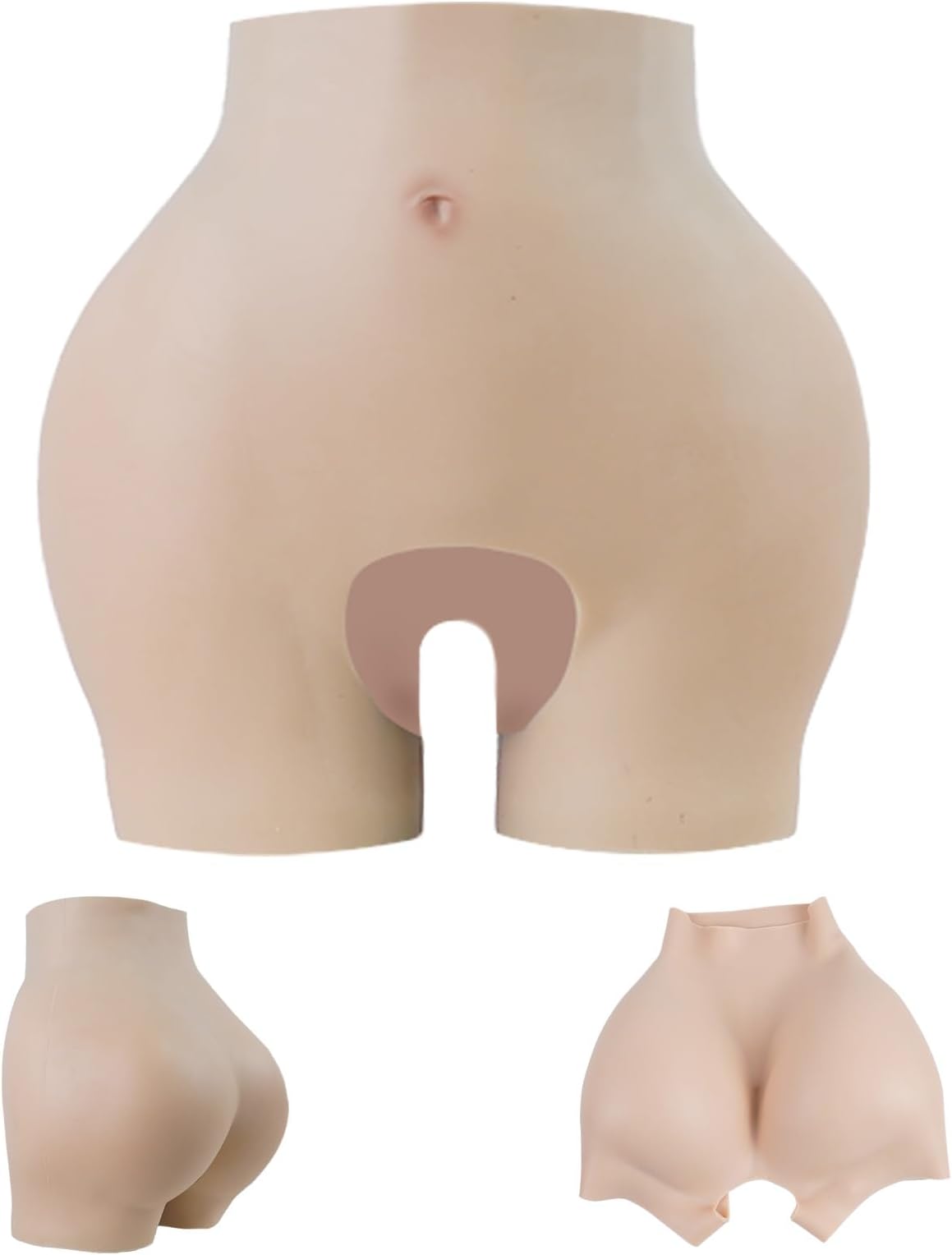 YaLuoQianSilicone Panties Buttock Hips Silicone Panty Hip Enhancer Crossdresser Fake Butt Pants For Transgender Drag Queen Ivory White