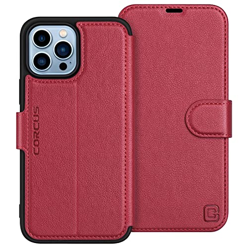 Corcus Wallet Case For Iphone 13 Pro Max 6.7", Protective Rfid Blocking Card Holders Flip Cover Stand Feature Magnetic Closure Faux Leather Folio Compatible With Iphone 13 Pro Max 6.7 Inch, Wine Red #TOP25