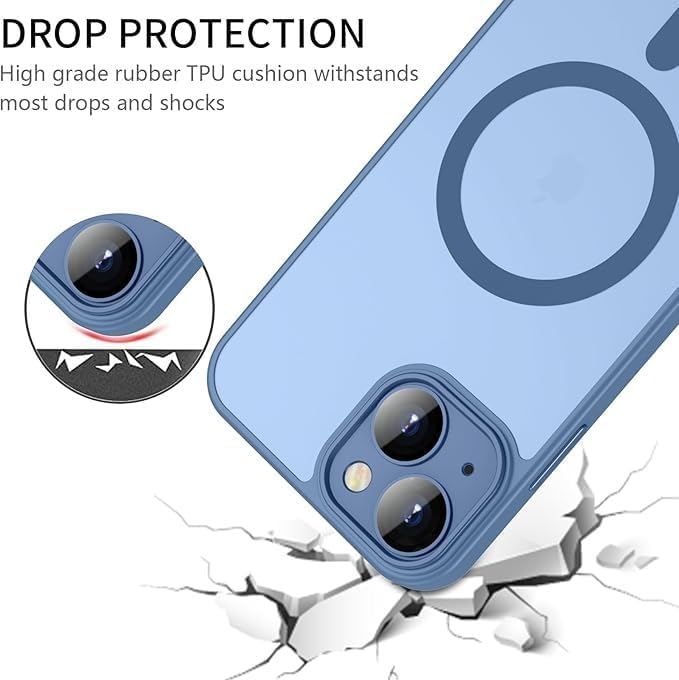 Image of VONZEE Magnetic for iPhone 15 Case, Upgraded [Full Camera Protection] [Compatible with Magsafe] [Translucent Matte] Shockproof Protective Phone Case for Men & Women - Mist Blue