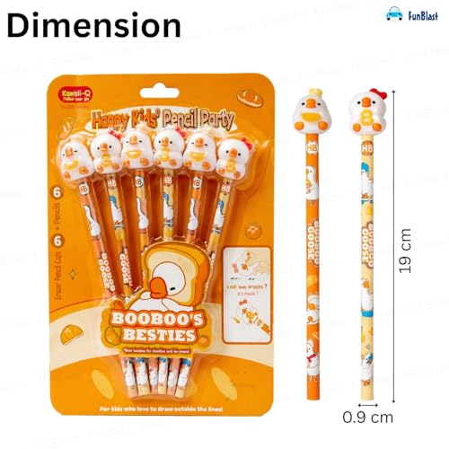 Image of FunBlast Cute Duck Pencils with Cute Erasers on Top - Pack of 6 Cartoon Pencil for Kid with 3D Kawaii Topper, Writing Drawing Tools for Kids, Birthday Return Gift for Kids (Multicolor)