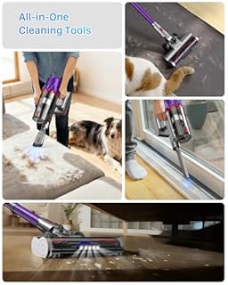 Cordless Vacuum Cleaner for Home - Powerful Stick Vacuum with HEPA Filter, 55Min Runtime,LED Light, Anti-Tangle Brush,Detachable Battery,Lightweight Vacuum for Pet Hair,Carpets & Hard Floors