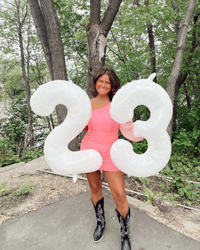 Image of White Number 60 Balloon 40 inch, Translucent 60 Number Balloons, 60th White Birthday Decorations for Women Men, 60 Year Old Party Supplies