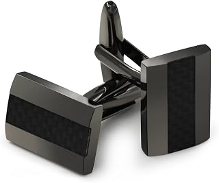 Mr.Van Black Rhodium Plated Cufflinks Carbon Fiber Copper Steampunk Design 18x12mm Matte Black Men's Accessories Gift Bag