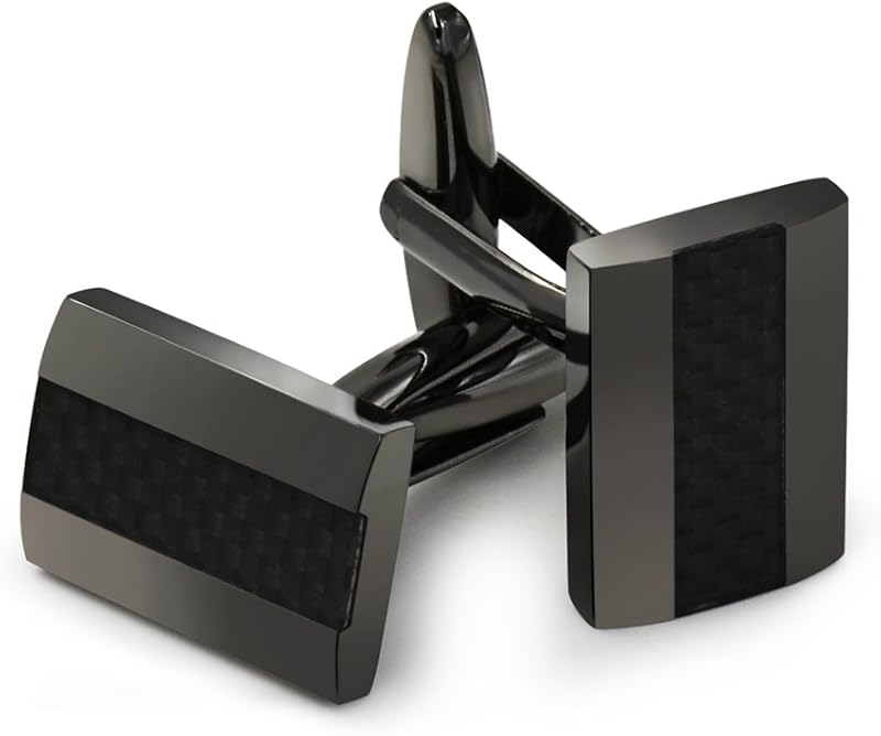 Black Rhodium Plated Cufflinks - Carbon Fiber & Copper Design - 18x12mm Matte Black Steampunk Men's Accessories - Gift Bag Included