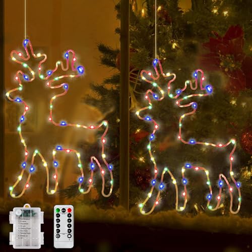 Guirlande lumineuse renne de Noël multicolore à piles haut de gamme
