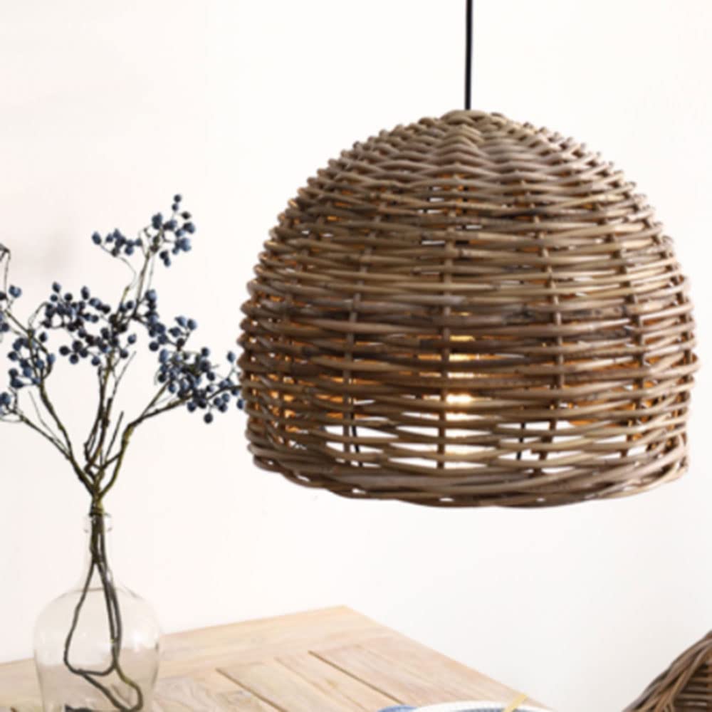 LYMSXAZOU Dome Rattan Chandelier Light Fixture Farmhouse Rustic Pendant Boho Antique Hanging for Dining Room Kitchen Bedroom Living Island