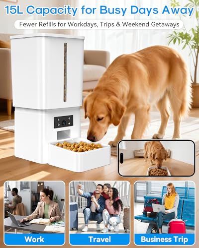 Automatic Dog Feeder Large Breed, 15L/63 Cups Auto Dog Food Dispenser | Anti-Clog Design for 2–23mm Large Kibble, 1080P HD Camera & Night Vision, Easy Setup 5G WiFi App Control for Busy Pet Parents - Image 6
