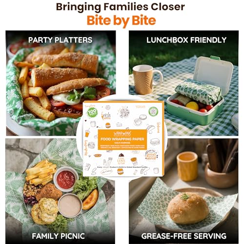 Image of Food Wrapping Paper Sheets (100 Sheets, 11x12 Inch, Twin Tone) | Food Grade, FDA Approved | Oil Resistant, Non-Soggy Parchment Paper | Ideal for Roti, Chapati, Burger, Pizza & Sandwich Wrapping
