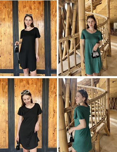 Image of Ekouaer 2 Pack Nightgowns for Women Short Sleeve Nightshirt Soft Sleepdress