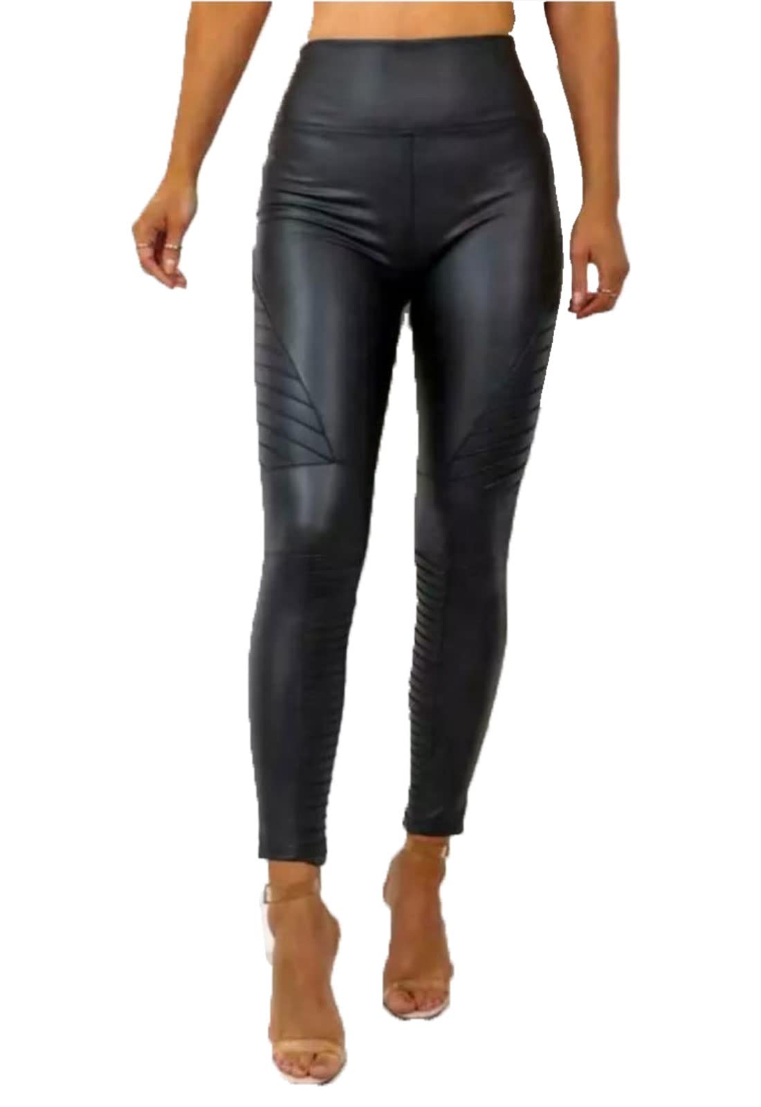 FAIRY BOUTIQUE Womens Sexy Faux Leather Pants Ladies Stylish Skinny Slim Fit Leggings High Waist Biker Pants Black