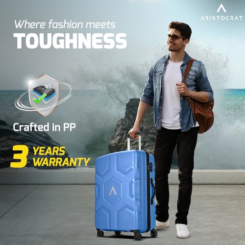 Image of Aristocrat Rock | Trolley Bag, 66 Cm, Medium Hardside Luggage | 4 Wheels, Combination Lock | Polypropylene | Suitcase for Travel | 7 Year International Warranty