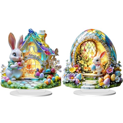 Acryl Osterhase Dekor 2D Acryl Hase Ostereier Osterdeko Tisch Häschen Osterdekoration Osterhasen Figuren Ostern Deko Easter Dekoration Osterhasen Osterdeko Innen Frühlings Innendekoration