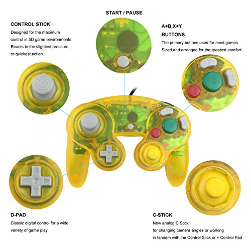 Poulep 2 Packs Classic Wired Gamepad Controllers for Wii Game Cube Gamecube Console (Clear Yellow and Moss Green)