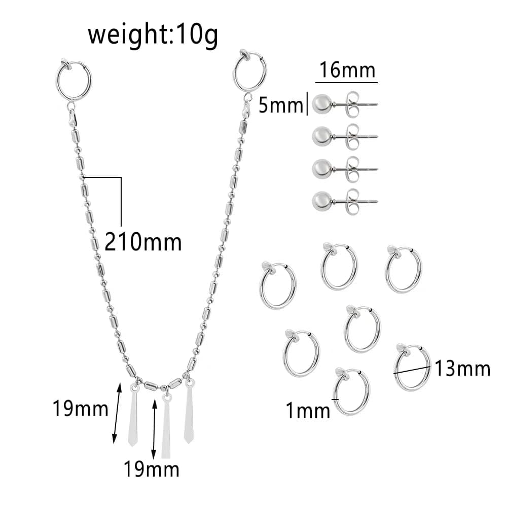 Miyamura Juego de cadena para oreja y labio 12 piercings decorativos falsos sin níquel