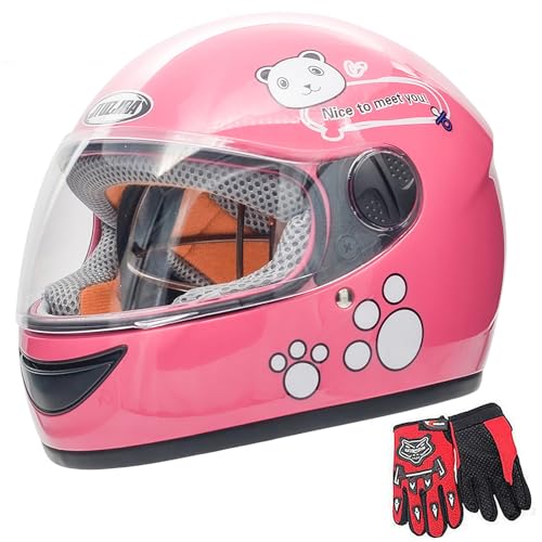 Kids Bike Helmet with Gloves, for Pedal Scooter, Motorcycle, ATV, Quad Bicycle, Suitable for Ages 3-6 (Pink)