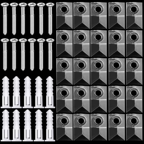 Image of Jeffbaubl 25-Pack Mirror Holder Clips Kit - Clear Plastic, Screw Mount, Frameless, 1 /4 inch Thick