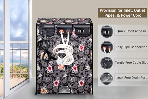 Image of Stylista Washing Machine Cover Compatible for Bosch 8 kg Front Load WAT24463IN Symmetric Pattern Grey & White