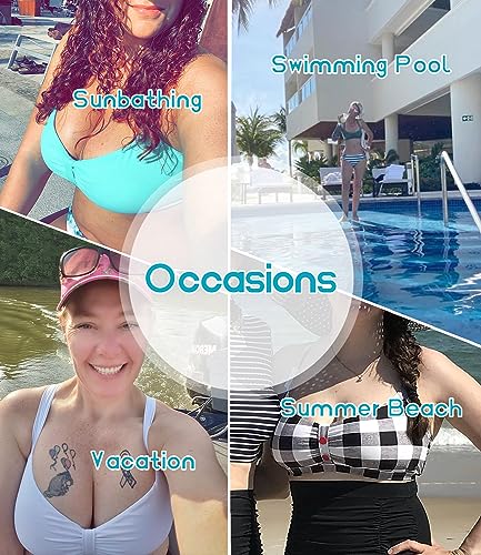 Women's Retro Printed Adjustable Thick Straps Cross Back Push Up Vintage Bikini Swimsuit Tops Only4