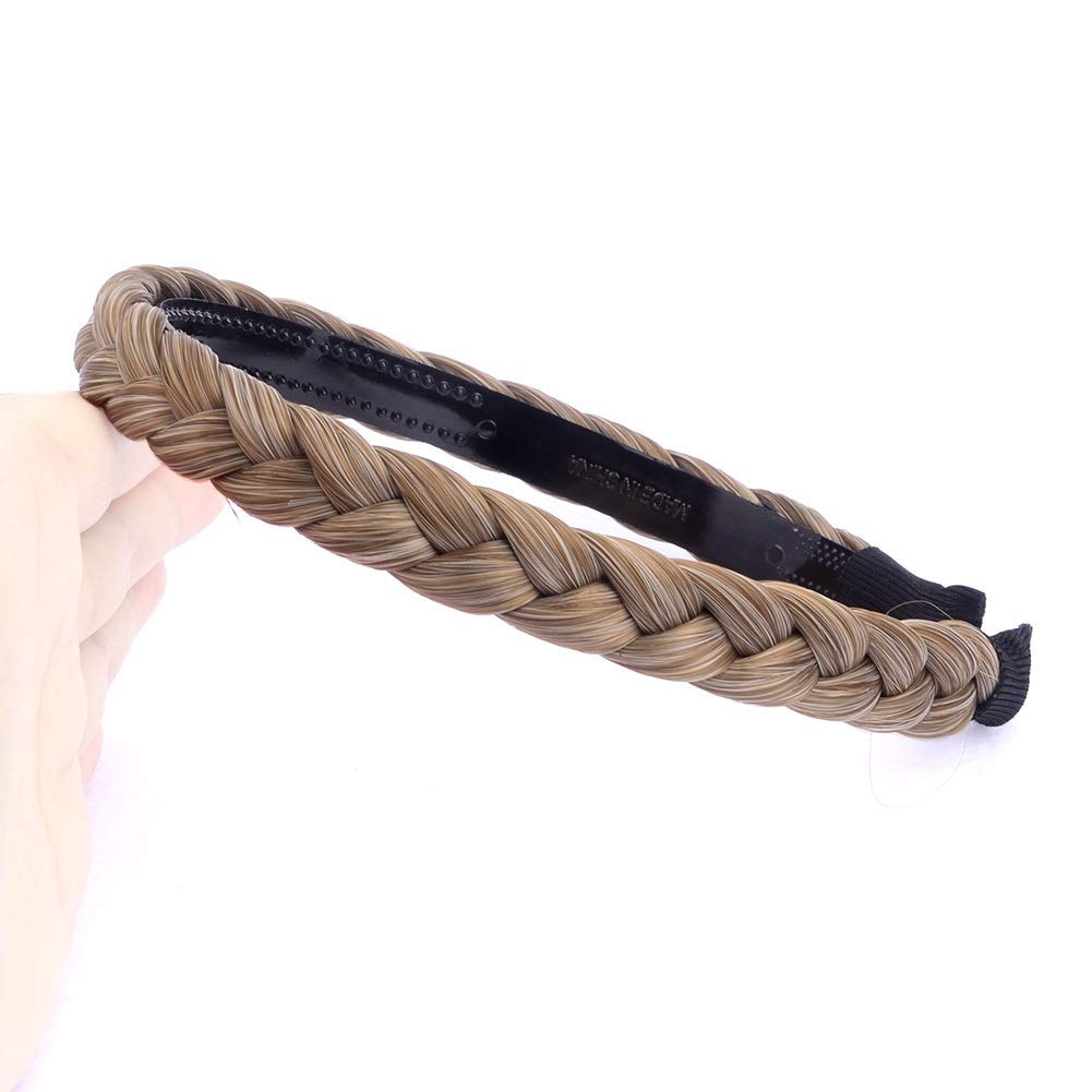 Plaited Braided Headband Hair Band Synthetic Braid Hairpieces Wig Accessories for Women Girl Wide 0.7 Inch (Caramel Blonde)