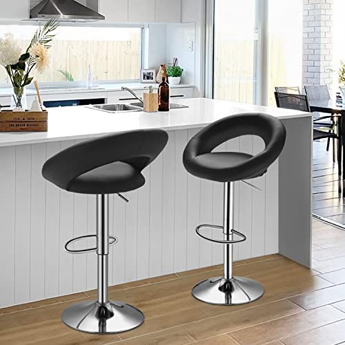 Butacos Modernos de Cuero Sintético con Espalda Hueca y Reposabrazos para Salas de Entretenimiento y Cafés, Negro, Set de 2 miniatura 2