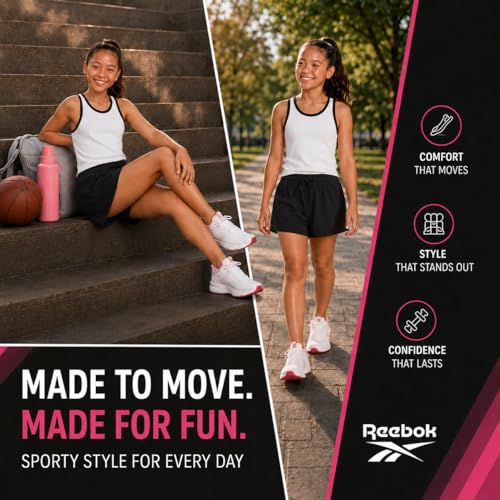 Image of Reebok Girls 2-Piece Short Set - Sleeveless Tank Top & Butterfly Shorts | Soft Cotton Feel, Stretchy Elastic Waist, Flowy Athletic Fit for Gym, Play & Everyday Wear