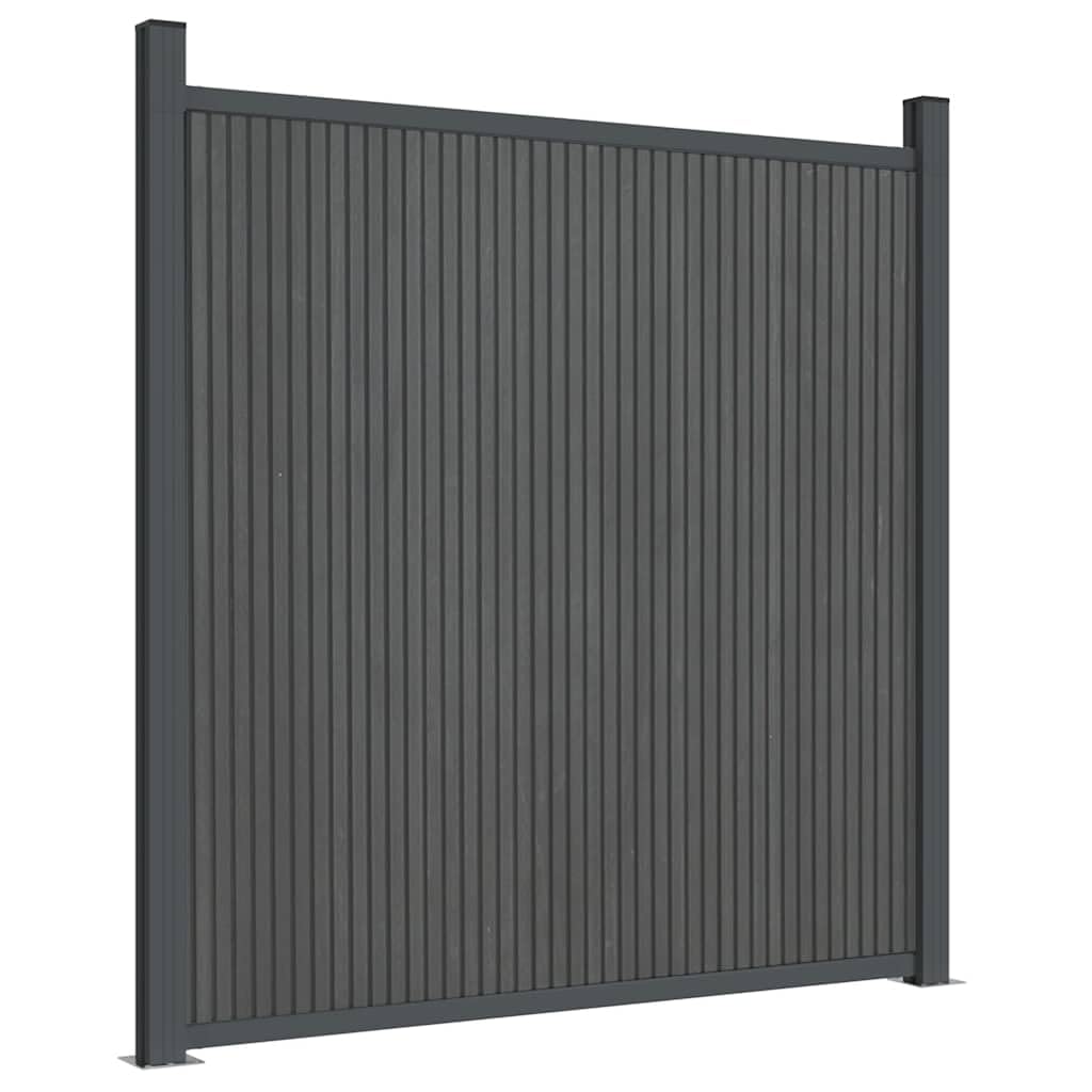 WPC Zaunelement Grau 180x186 cm, Sichtschutzzaun aus Holz-Kunststoff-Verbundwerkstoff mit Aluminiumprofilen und Pfosten, witterungsbeständig, robust und stoßfest, einfache Montage