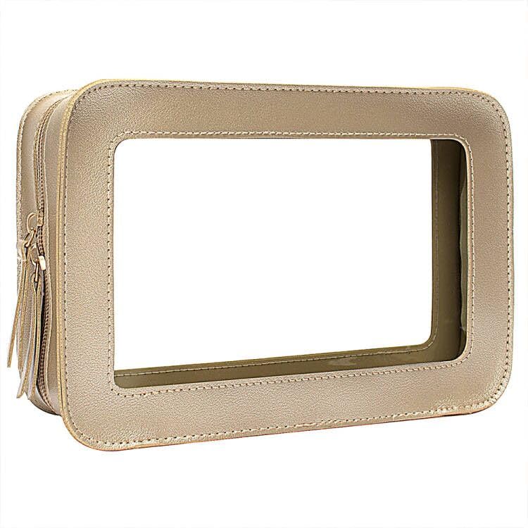 FFpaw Clear Makeup Bag, Gold Travel Makeup Pouch Toiletry Bag for Women Waterproof Small Cosmetic Bag Case Small Make Up Bag with Zipper Car Organizer Car Essentials for Women Men