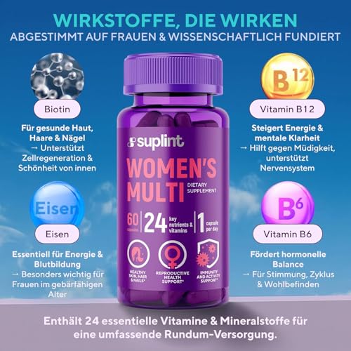 Multivitamin & Mineralien Kapseln hochdosiert für Frauen – A-Z Komplex mit Vitamin B6, Eisen, Zink & Vitex – 60 Kapseln – Premium Multivitamin – All-in-One Vitamine für Frauen – Bild 6