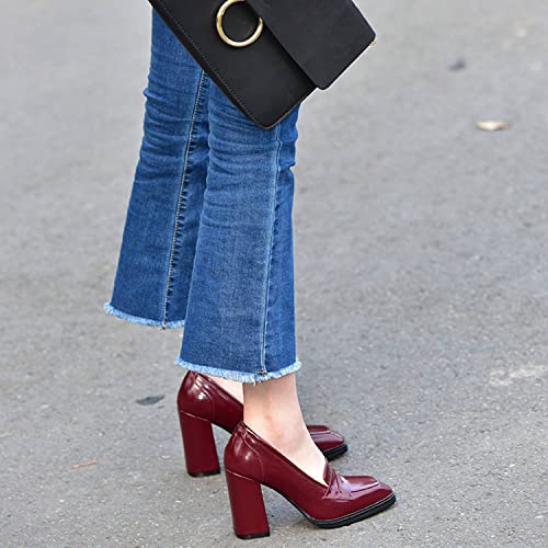 FOWT Dressy High Block Heels Loafers for Women Classical Square Toe Pumps Comfortable Slip On Walking Shoes School Uniform Goth Oxfords US Size 4-16 M4