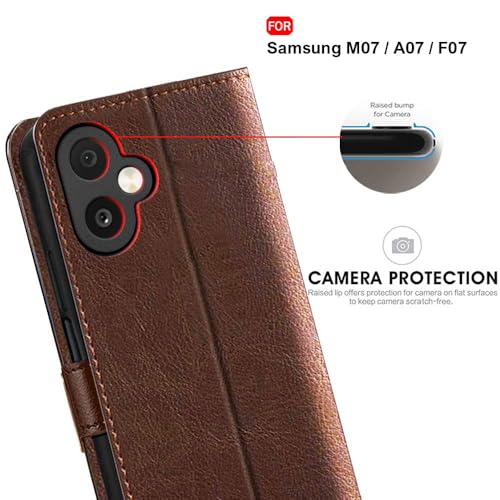 Image of TheGiftKart Flip Back Cover Case for Samsung Galaxy M07 / F07 | Dual-Color Leather Finish | Inbuilt Stand & Pockets | Wallet Style Flip Cover Case for Samsung M07 / F07 (Faux Leather, Brown & Coffee)