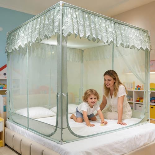 Image of Dawnwake Mosquito Net, Anti-Fall Mosquito Neting Bed for Babies /Adult /Outdoor,Portable Foldable Travel /Camping Mosquito Net Tent, Suit for Queen Size Bed (Green, 200 * 150cm)