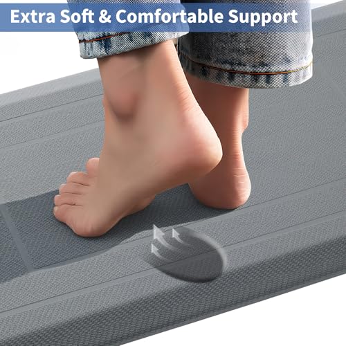 Image of UKISS 9 /10 inch inch Extra Thick Cushioned Anti Fatigue Kitchen Mat, Waterproof High Density Foam Standing Desk Mat, Non-Slip Ergonomic Comfort Mat for Kitchen, Office,Workstation Black (Grey, 20 inch X 39 inch)